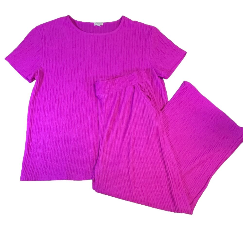 Polished & Poised Magenta Purple Plissé Crinkle 2-Piece Matching Set Size 2XL